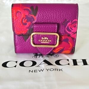 Coach Small Morgan Wallet With Jumbo Floral Print Dark Magenta